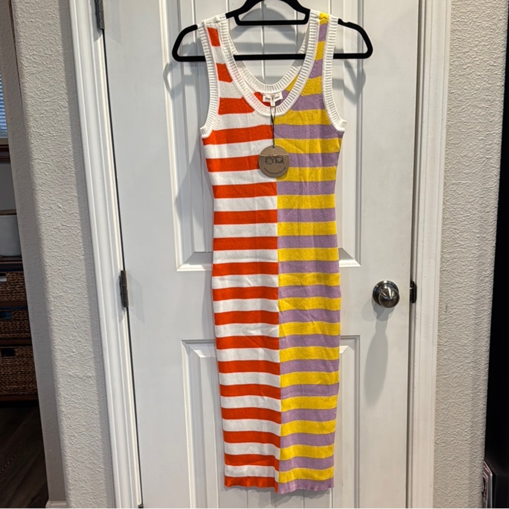 Striped Orange, Yellow, and Purple Dress